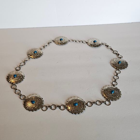 Concho Waist Belt Silver Embossed Medallion Cowgirl Western Statement Womens Med - Picture 3 of 10